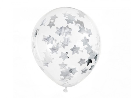 Ballonger med stjerneconfetti 30cm 6stk Sølv