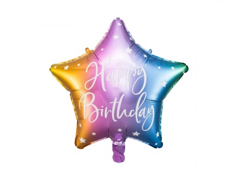 Stjerne Folieballong Happy Birthday 40cm Mix