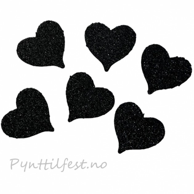 Bordpynt Glitterhjerter 6stk 3,5cm Svart | Pynt Til Fest. Tips ...